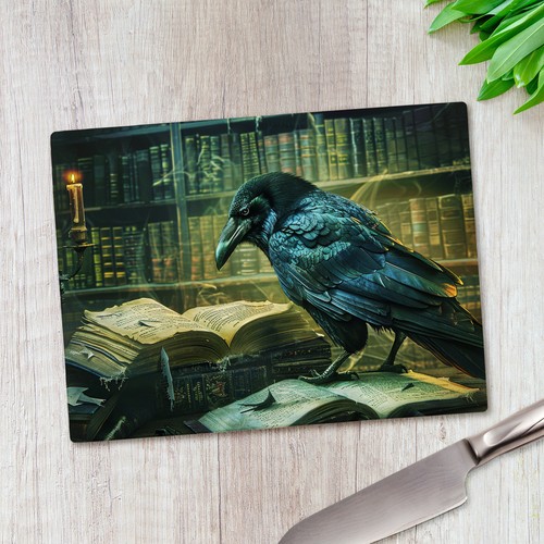 Tagliere vetro corvo nero - tagliere,